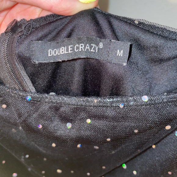 A6 - 311 Double crazy size med black long sleeve sheer & mesh rhinestone dress - Picture 14 of 15